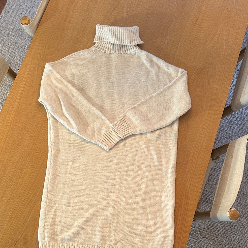 Cream Turtleneck Sweater Dress